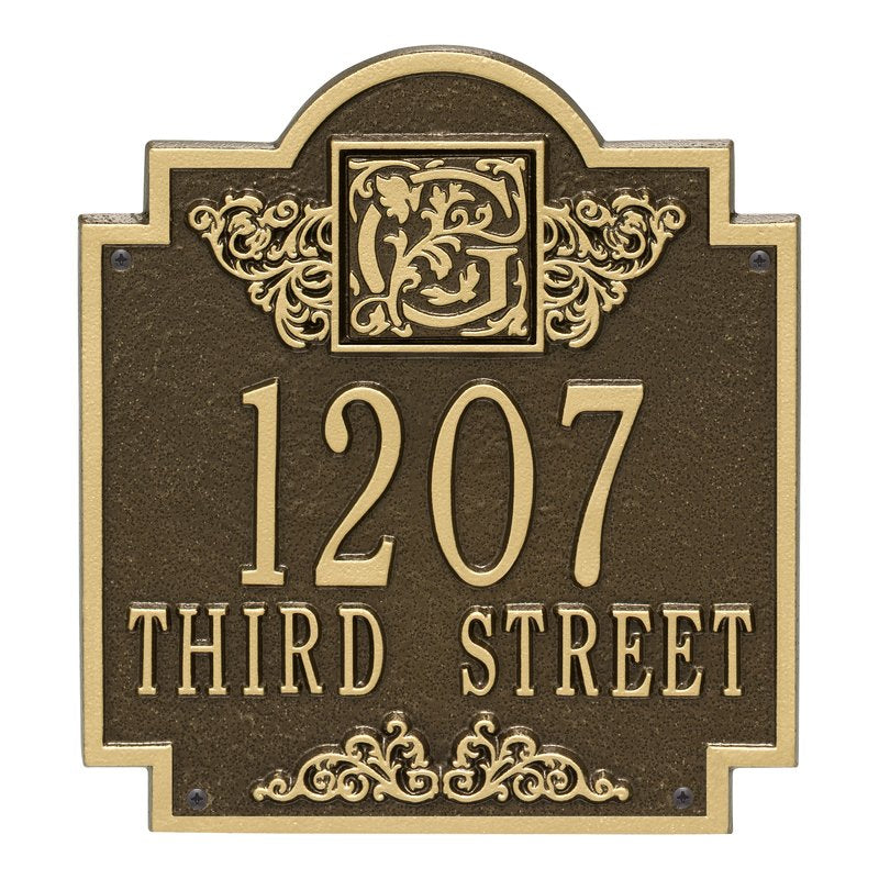 Whitehall Products Monogram Address Personalized Plaque Two Line Antique Brass