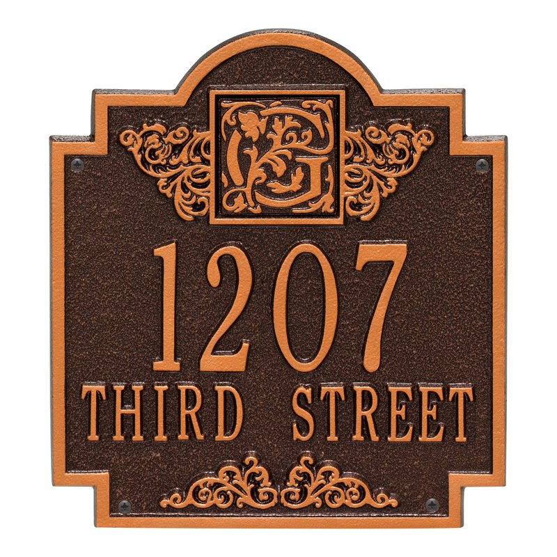 Whitehall Products Monogram Address Personalized Plaque Two Line Antique Copper