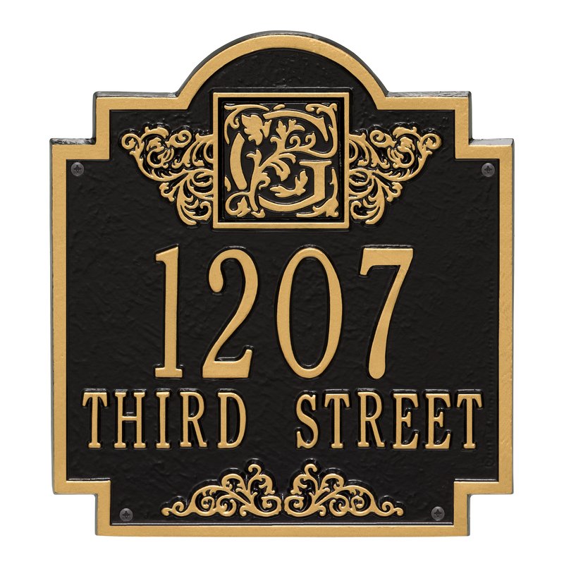 Whitehall Products Monogram Address Personalized Plaque Two Line Black / Gold