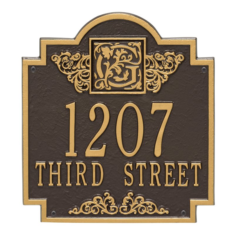 Whitehall Products Monogram Address Personalized Plaque Two Line Bronze / Gold