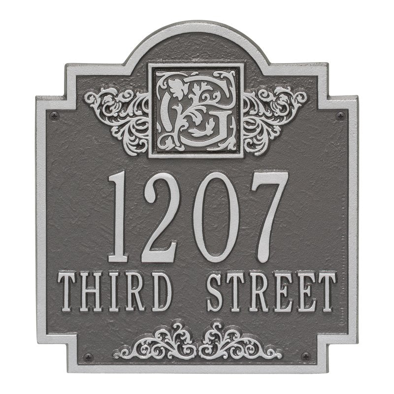 Whitehall Products Monogram Address Personalized Plaque Two Line Pewter / Silver