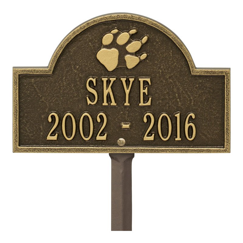 Whitehall Products Dog Paw Arch Personalized Mini Lawn Plaque Two Line Antique Brass