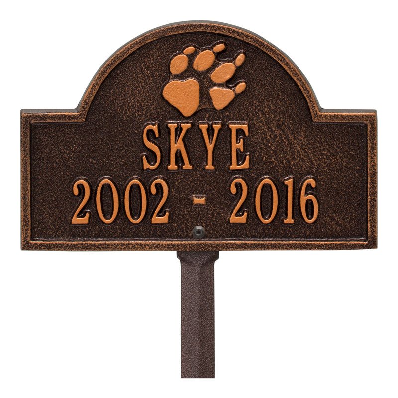 Whitehall Products Dog Paw Arch Personalized Mini Lawn Plaque Two Line Antique Copper