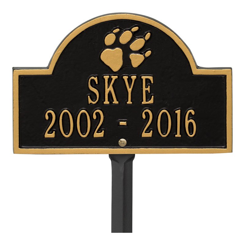 Whitehall Products Dog Paw Arch Personalized Mini Lawn Plaque Two Line Black/gold