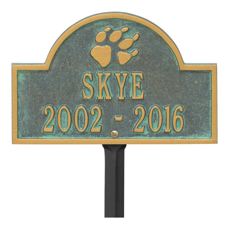 Whitehall Products Dog Paw Arch Personalized Mini Lawn Plaque Two Line Bronze Verdigris