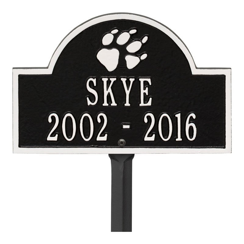 Whitehall Products Dog Paw Arch Personalized Mini Lawn Plaque Two Line Black/white