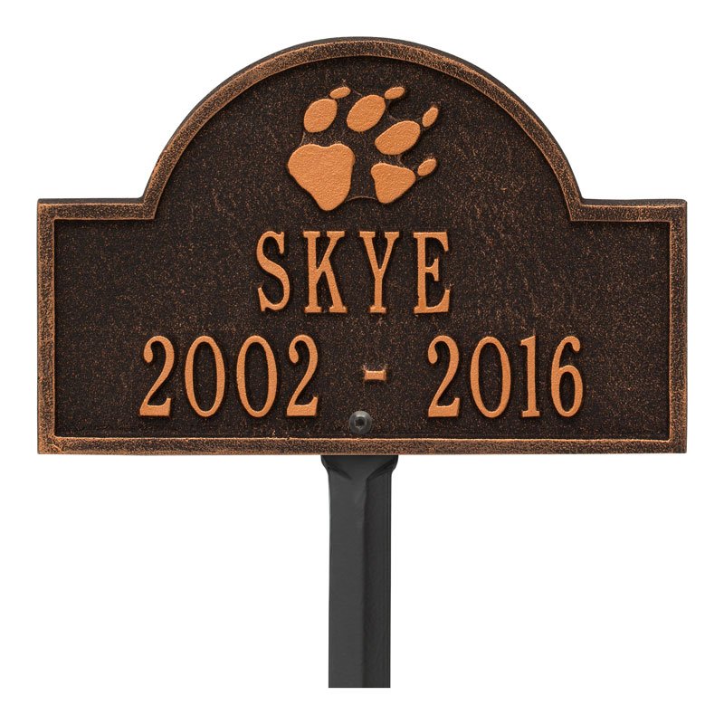Whitehall Products Dog Paw Arch Personalized Mini Lawn Plaque Two Line Oil Rubbed Bronze