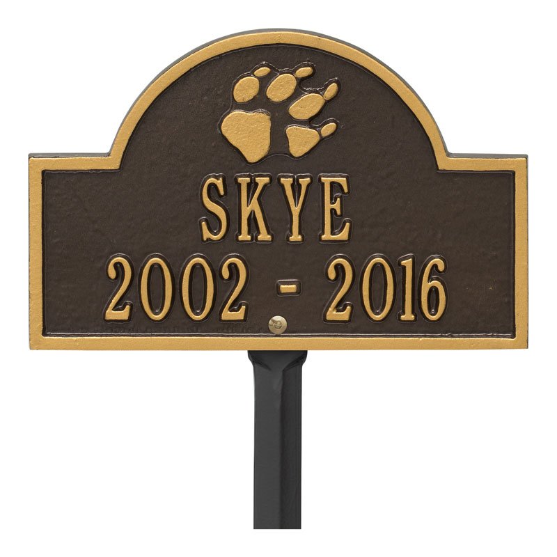 Whitehall Products Dog Paw Arch Personalized Mini Lawn Plaque Two Line Bronze/gold
