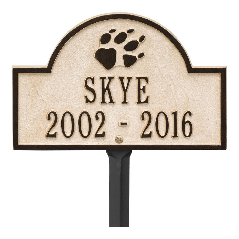 Whitehall Products Dog Paw Arch Personalized Mini Lawn Plaque Two Line Weathered Limestone/dark Bronze
