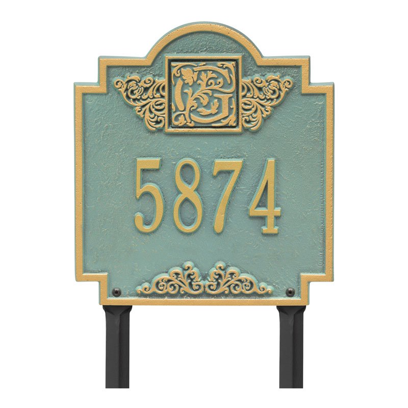 Whitehall Products Monogram Address Personalized Lawn Plaque One Line Bronze Verdigris