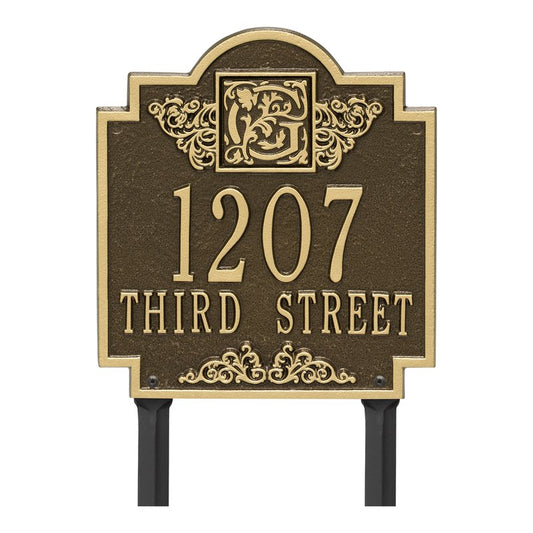 Whitehall Products Monogram Address Personalized Plaque Lawn Two Lines Antique Brass