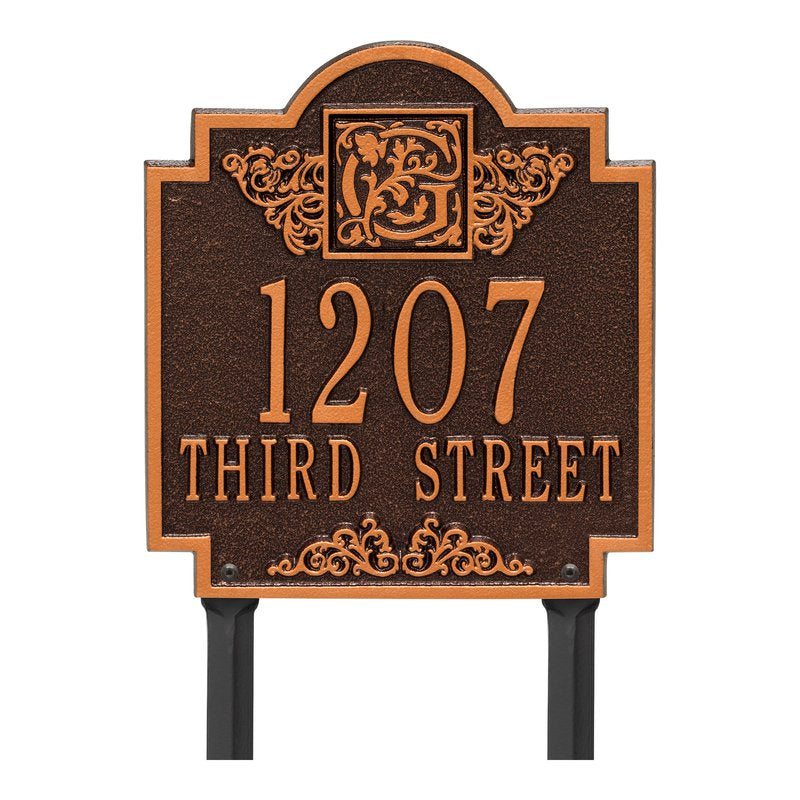 Whitehall Products Monogram Address Personalized Plaque Lawn Two Lines Antique Copper