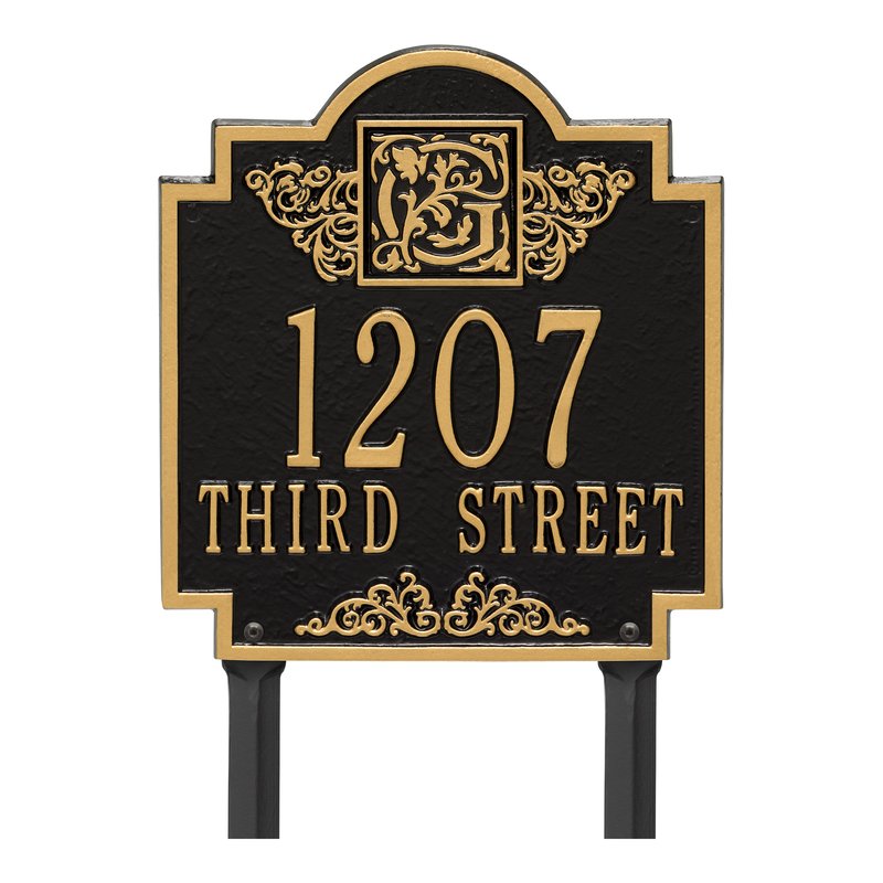 Whitehall Products Monogram Address Personalized Plaque Lawn Two Lines Black / Gold