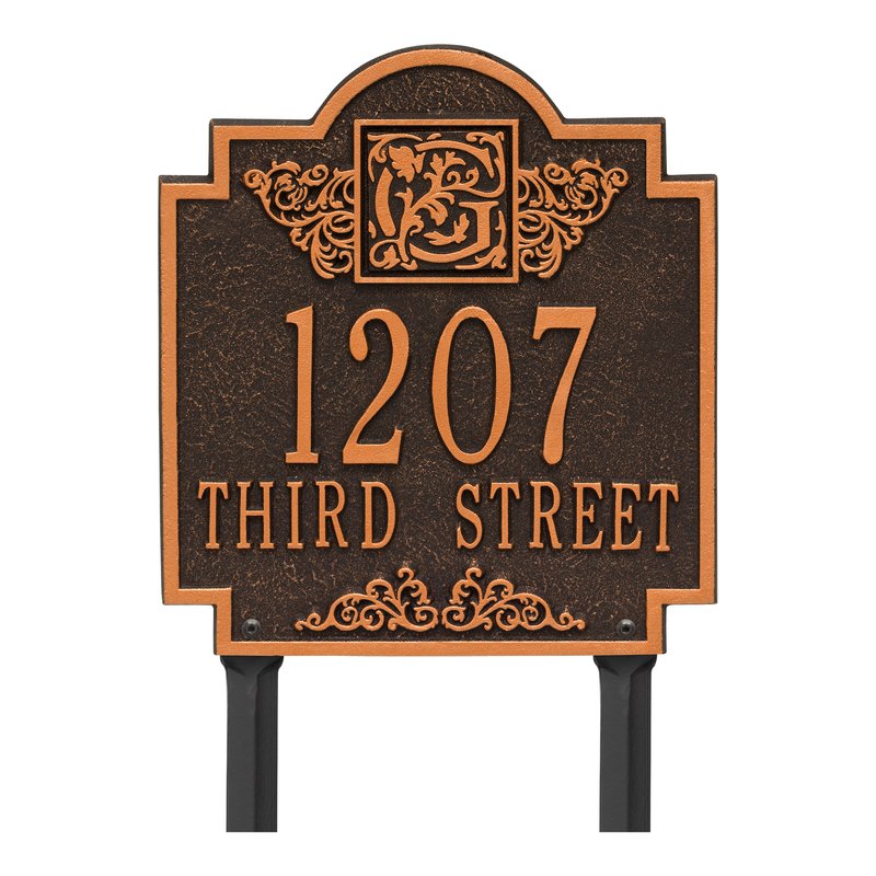 Whitehall Products Monogram Address Personalized Plaque Lawn Two Lines Oil Rubbed Bronze