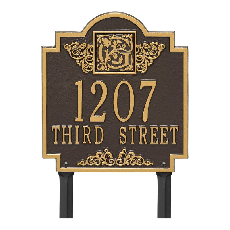 Whitehall Products Monogram Address Personalized Plaque Lawn Two Lines Bronze / Gold