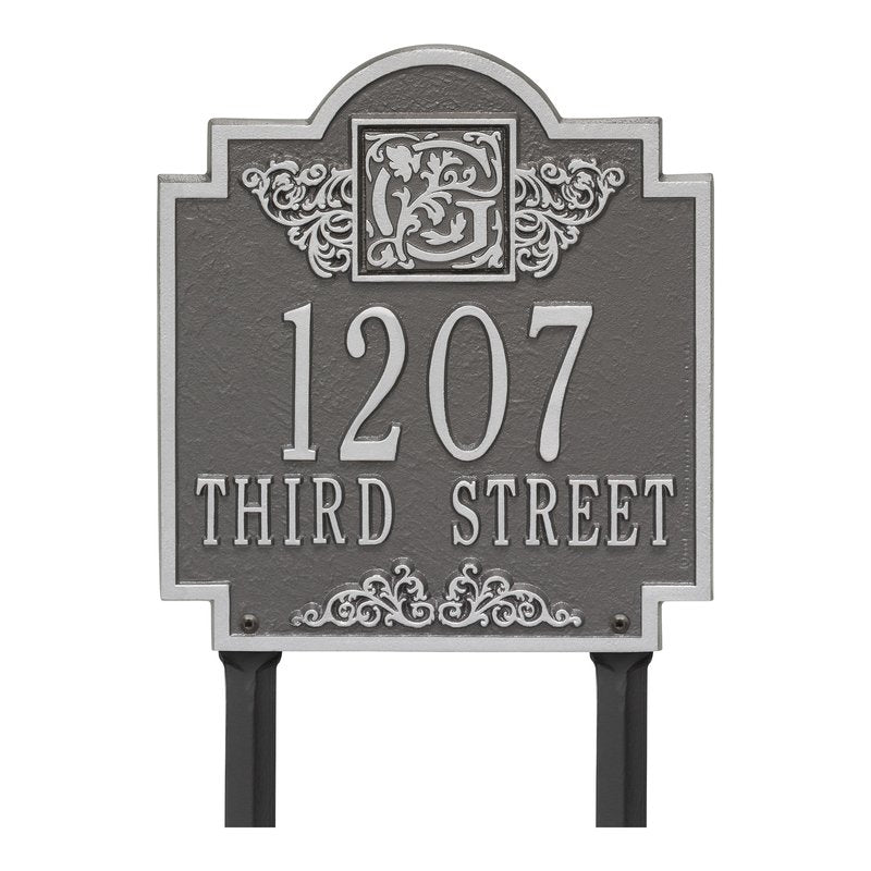Whitehall Products Monogram Address Personalized Plaque Lawn Two Lines Pewter / Silver
