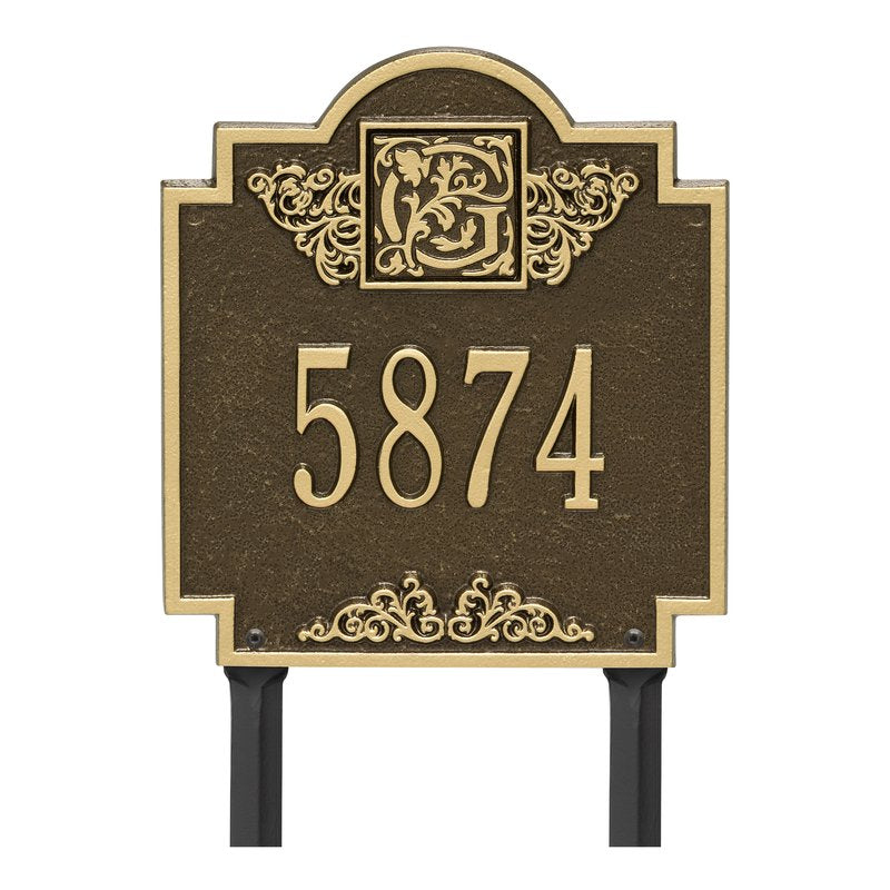 Whitehall Products Monogram Address Personalized Lawn Plaque One Line Antique Brass