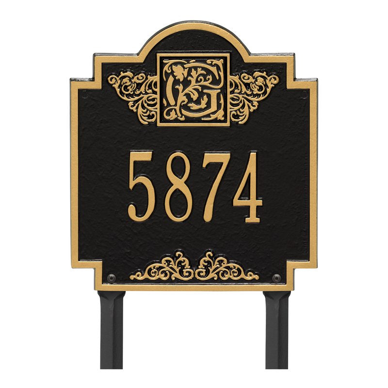 Whitehall Products Monogram Address Personalized Lawn Plaque One Line Black / Gold