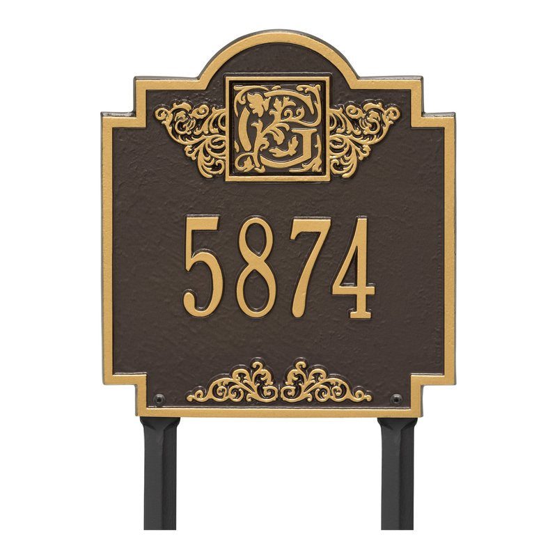 Whitehall Products Monogram Address Personalized Lawn Plaque One Line Bronze / Gold
