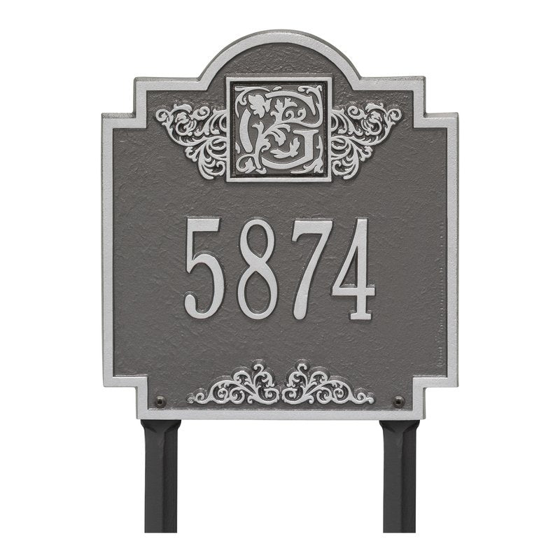 Whitehall Products Monogram Address Personalized Lawn Plaque One Line Pewter / Silver