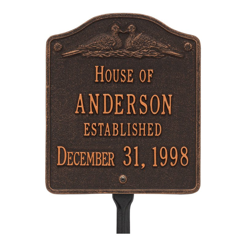 Whitehall Products Dove Wedding Anniversary Personalized Plaque Lawn Two Lines Oil Rubbed Bronze