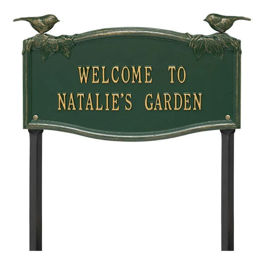 Whitehall Products Vine Chickadee Garden Personalized Lawn Plaque Two Lines Antique Copper