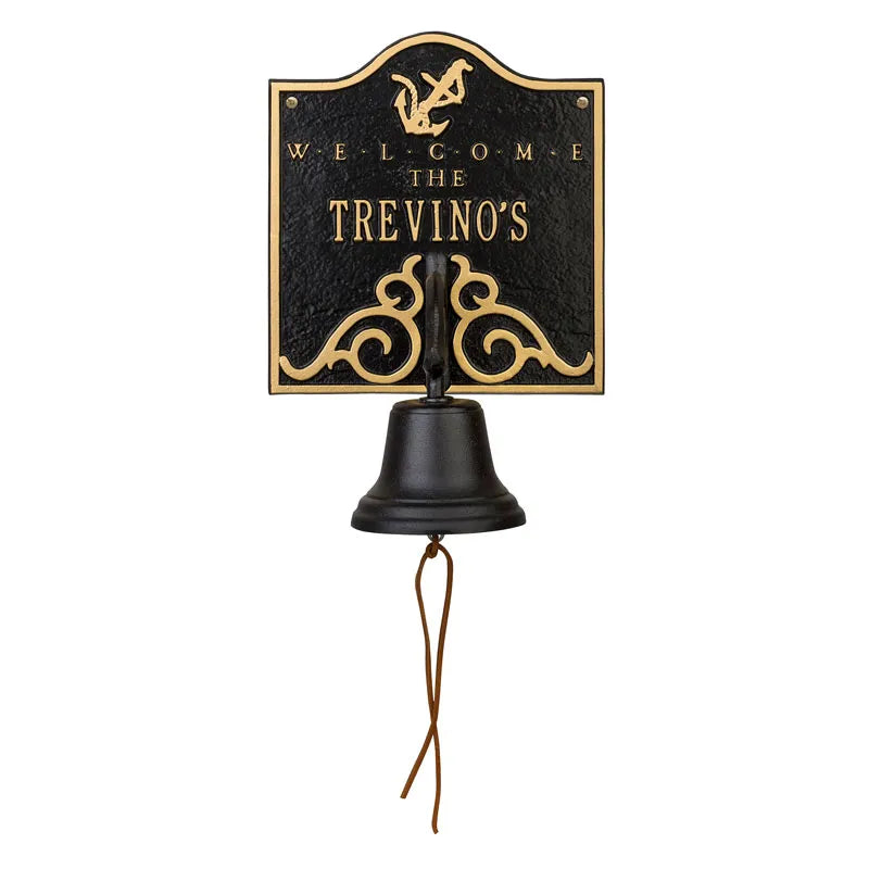 Whitehall Products Personalized Anchor Bell Welcome Plaque One Line Black/gold