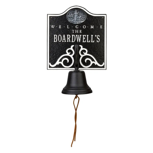 Whitehall Products Personalized Lighthouse Bell Welcome Plaque One Line Black/gold