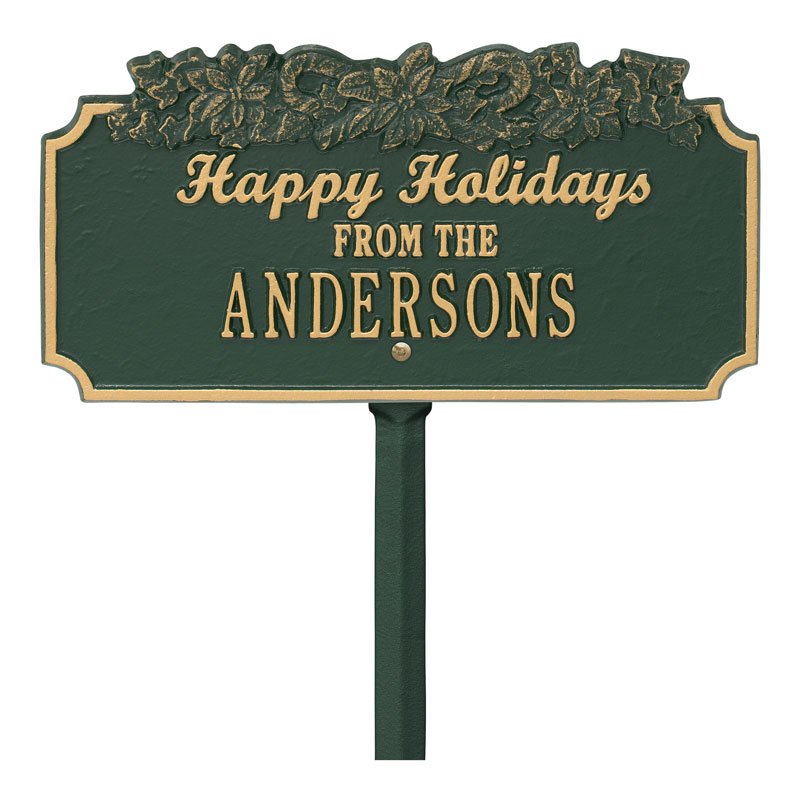 Whitehall Products Happy Holidays Candy Canes Personalized Lawn Plaque One Line Green/gold