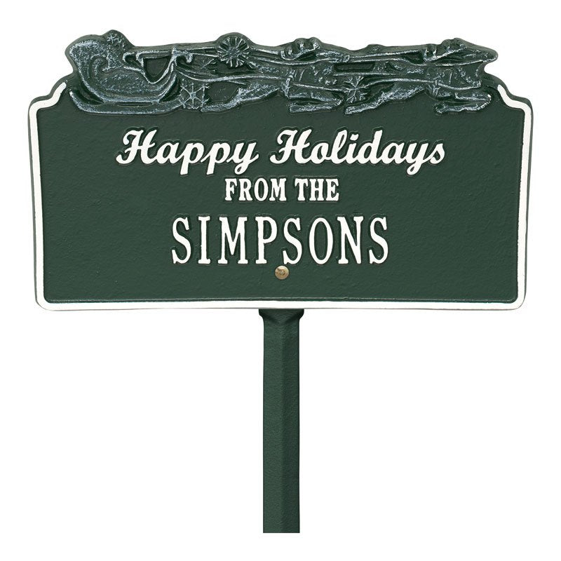 Whitehall Products Happy Holidays Sleigh Personalized Lawn Plaque One Line 