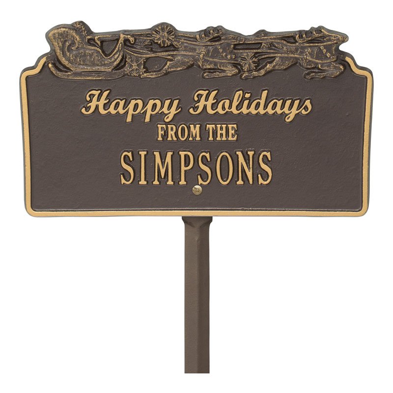 Whitehall Products Happy Holidays Sleigh Personalized Lawn Plaque One Line Black/gold