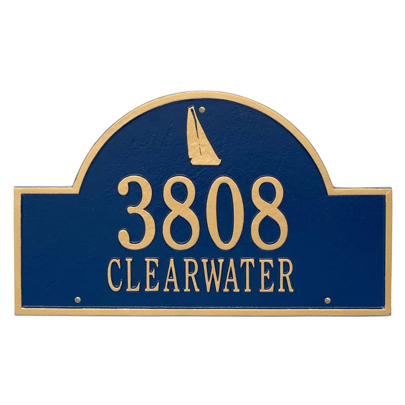 Whitehall Products Personalized Sailboat Arch Estate Wall Plaque Two Lines Blue/white