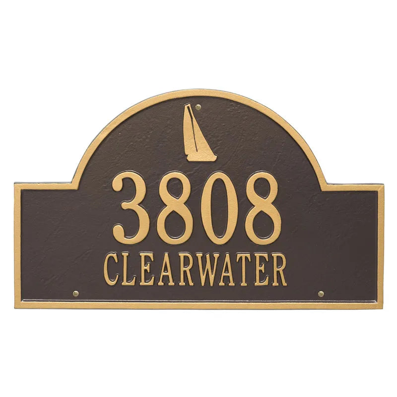Whitehall Products Personalized Sailboat Arch Estate Wall Plaque Two Lines Black/gold