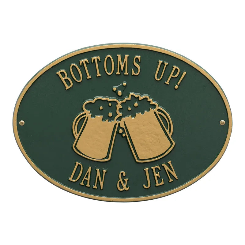 Whitehall Products Personalized Beer Mugs Plaque Two Lines Green/gold