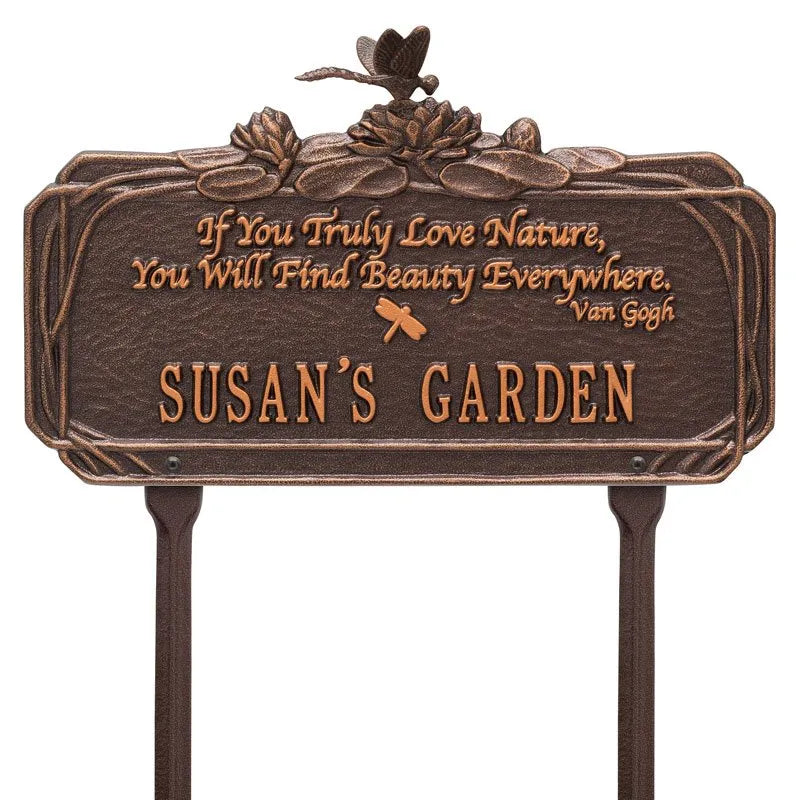 Whitehall Products Dragonfly Garden Quote Personalized Lawn Plaque One Line Bronze/gold