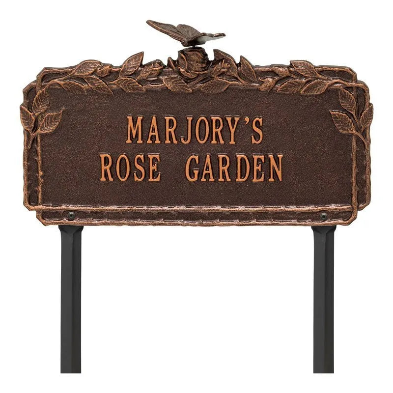 Whitehall Products Butterfly Rose Garden Personalized Lawn Plaque Two Lines Bronze/gold