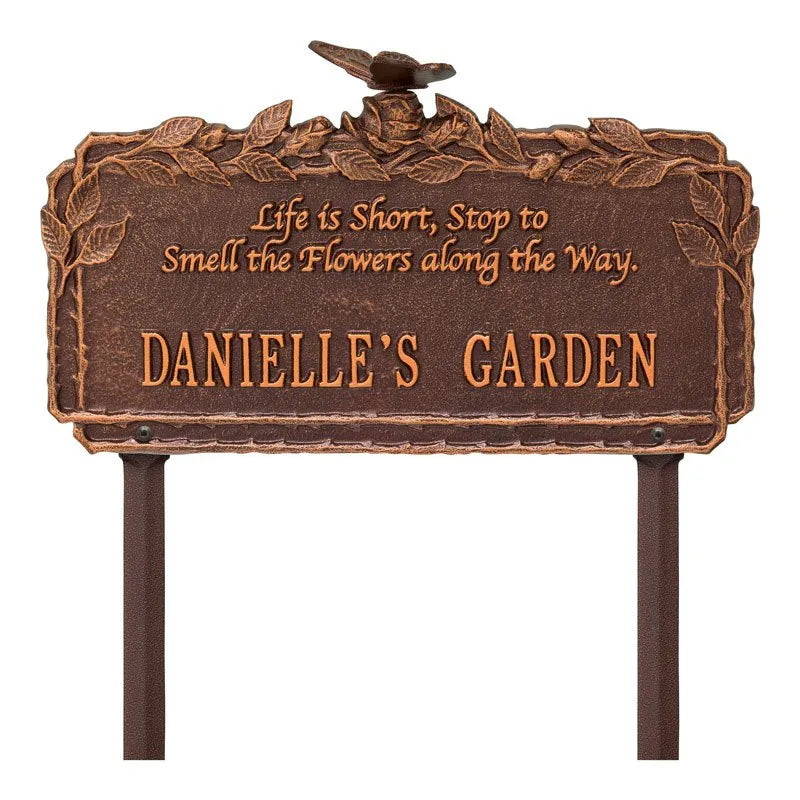 Whitehall Products Butterfly Rose Garden Quote Personalized Lawn Plaque One Line Bronze/gold