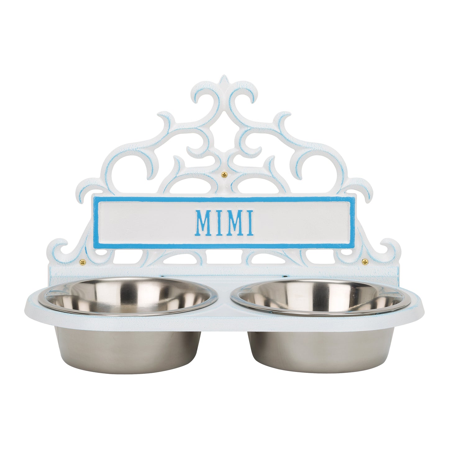 Whitehall Products Personalized Wall Pet Bowl Feeder One Line Pewter/silver