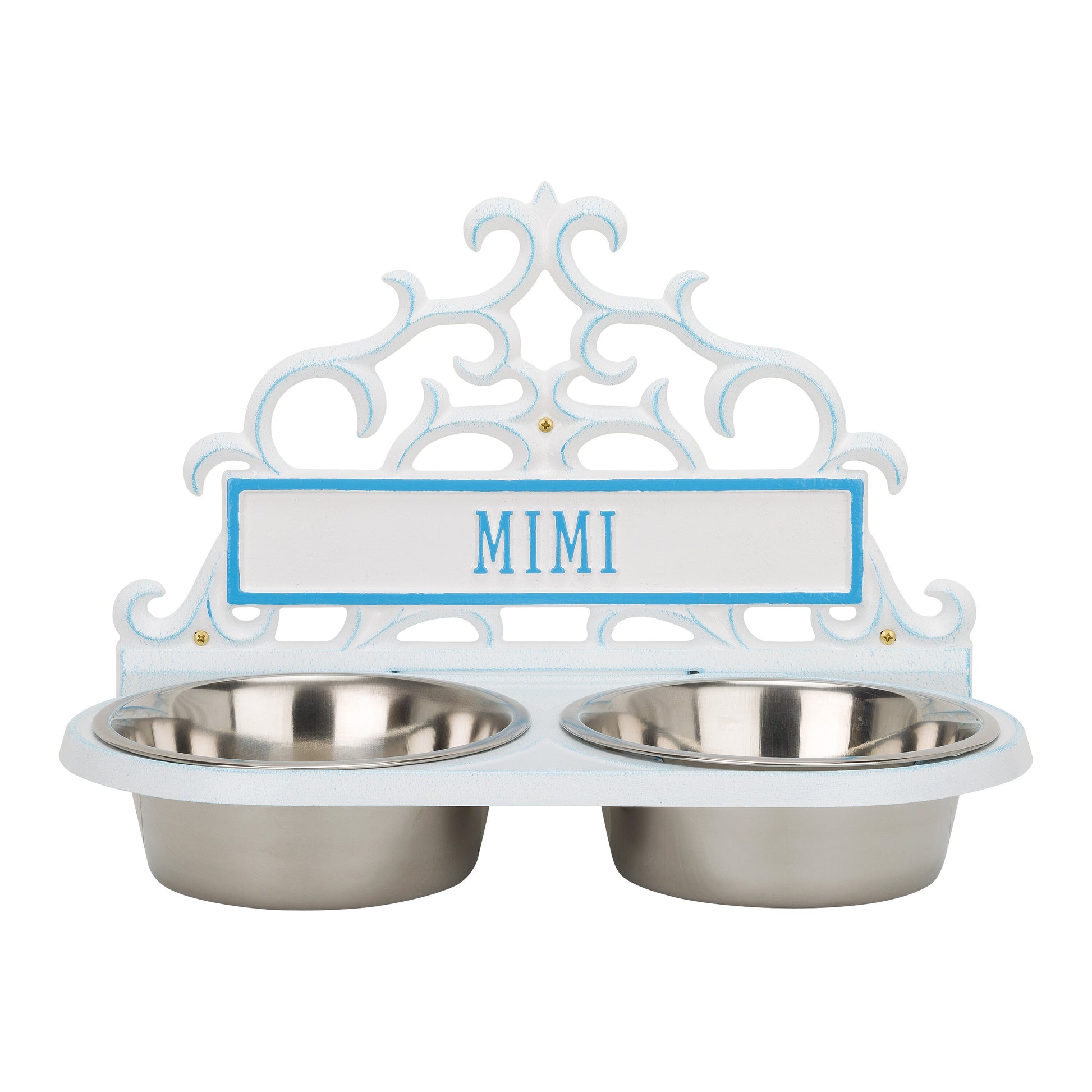 Whitehall Products Personalized Wall Pet Bowl Feeder One Line Pewter/silver