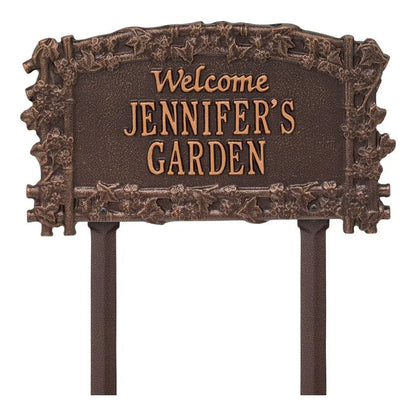 Whitehall Products Ivy Trellis Garden Welcome Personalized Lawn Plaque Two Lines Bronze/gold