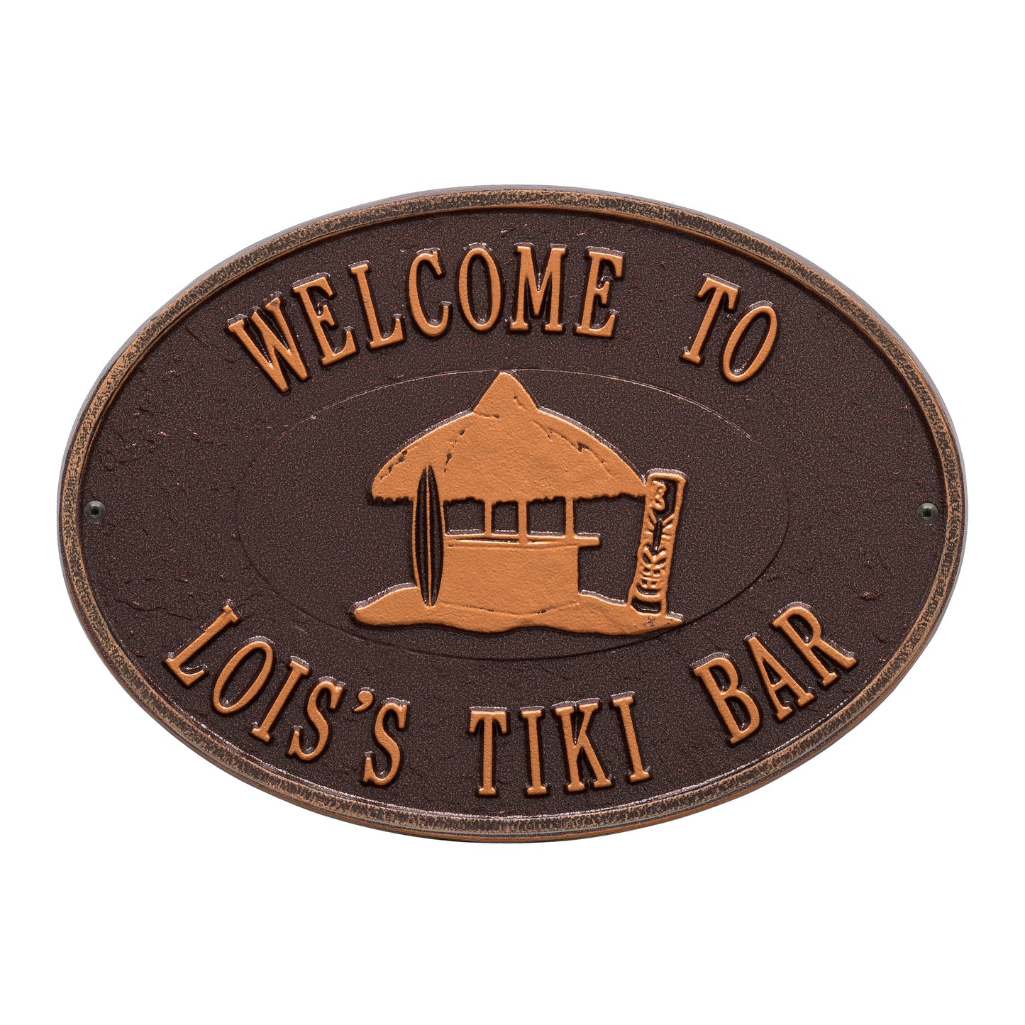 Whitehall Products Personalized Tiki Hut Plaque Two Lines Black/gold