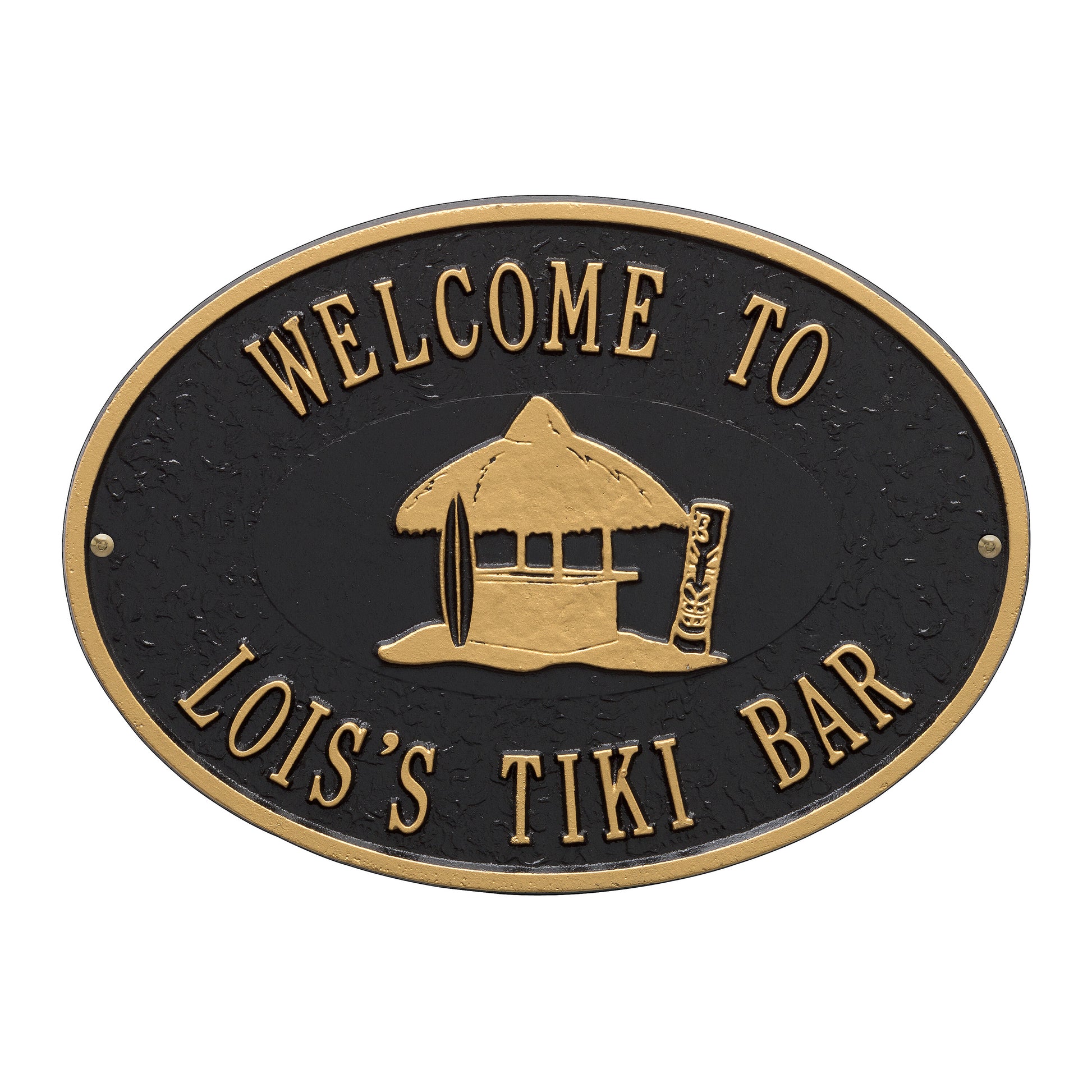 Whitehall Products Personalized Tiki Hut Plaque Two Lines Black/silver