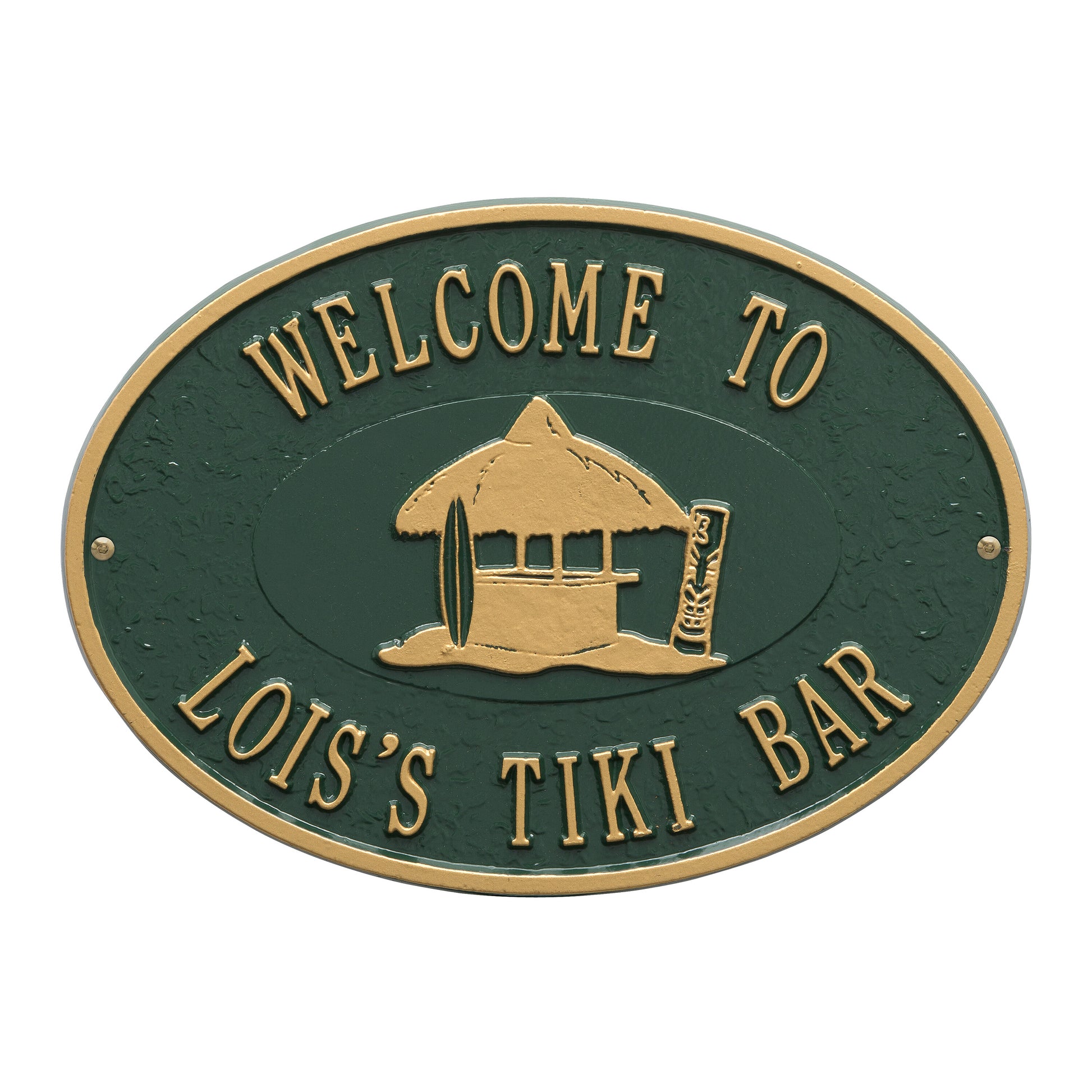 Whitehall Products Personalized Tiki Hut Plaque Two Lines Bronze/gold