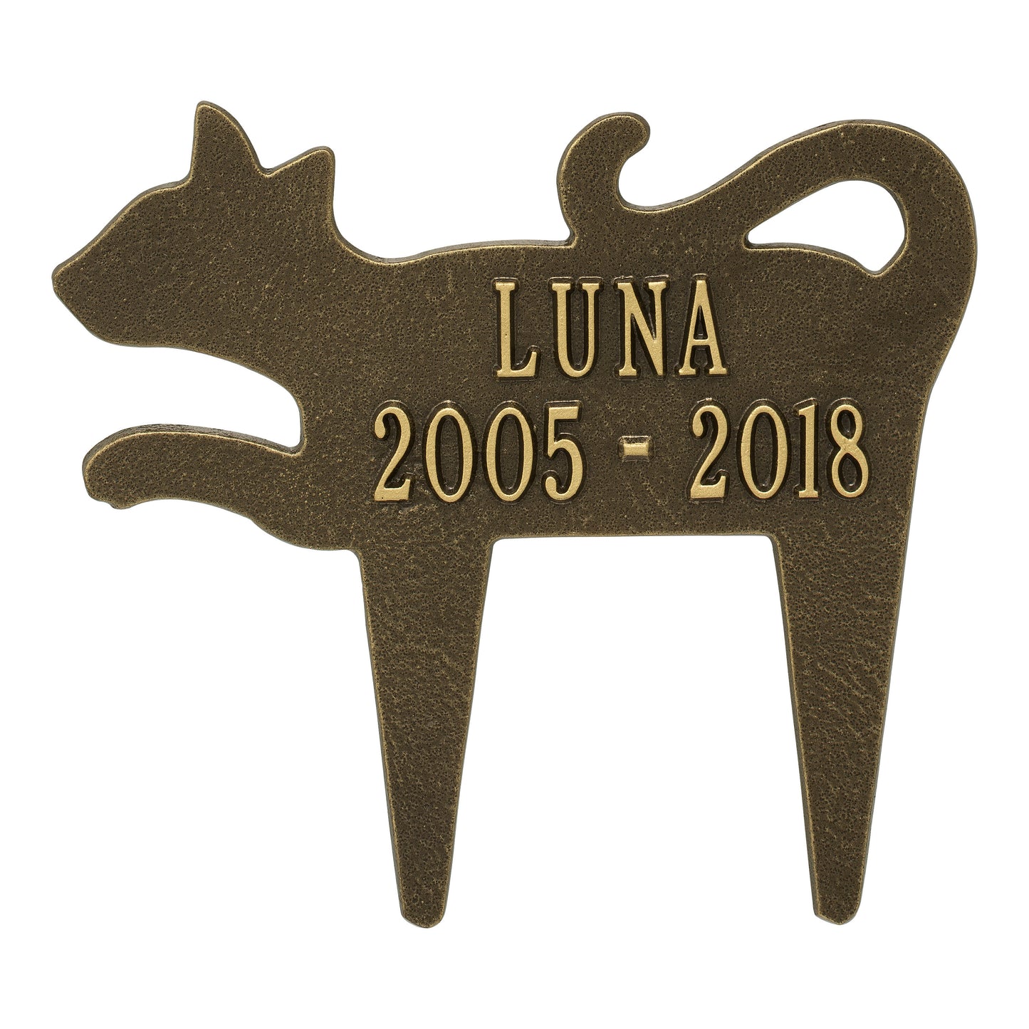 Whitehall Products Cat Silhouette Pet Memorial Personalized Lawn Plaque Two Lines Black/silver