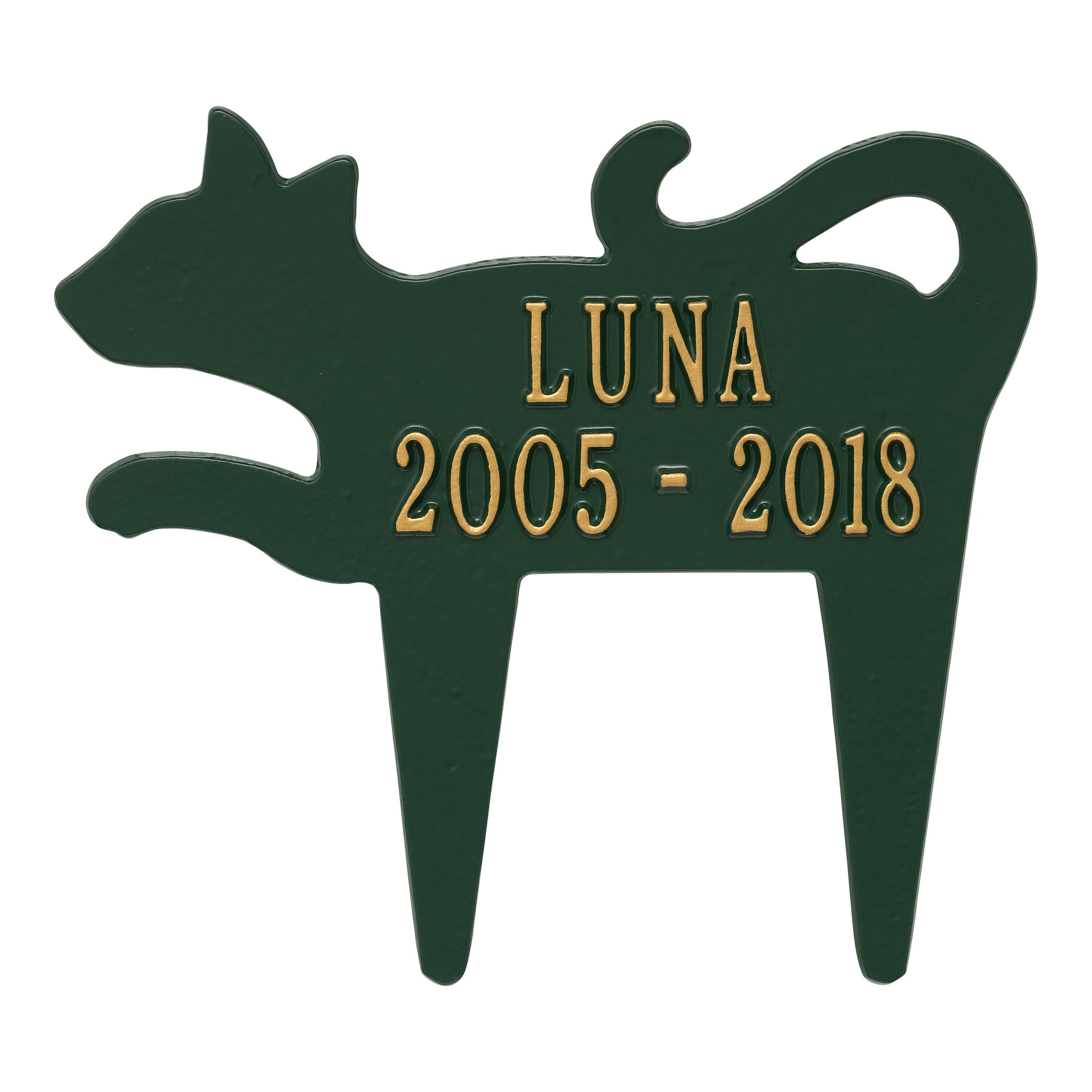 Whitehall Products Cat Silhouette Pet Memorial Personalized Lawn Plaque Two Lines Bronze/gold