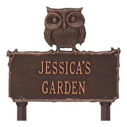 Whitehall Products Owl Garden Personalized Lawn Plaque Two Lines Bronze/gold