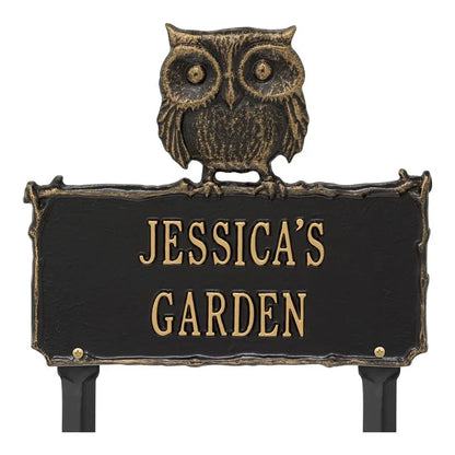 Whitehall Products Owl Garden Personalized Lawn Plaque Two Lines 