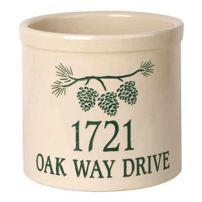 Whitehall Products Personalized Pine Bough 2 Gallon Stoneware Crock Two Lines 1 