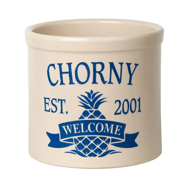 Whitehall Products Personalized Pineapple 2 Gallon Stoneware Crock Two Lines Red