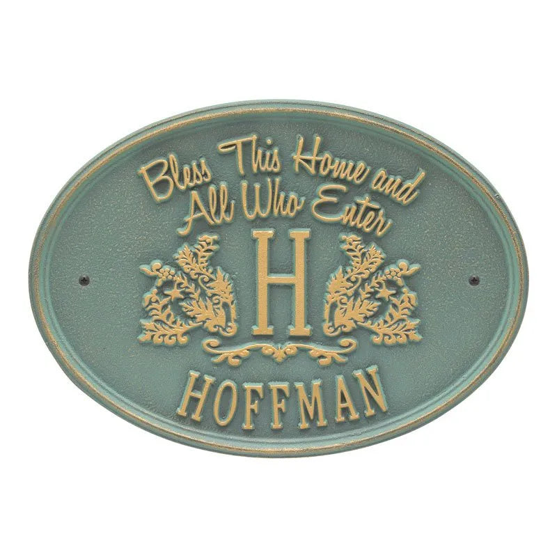 Whitehall Products Bless This Home Monogram Oval Personalized Plaque - One Line - Rational Plaques